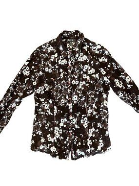 Adiktd Western Snap Up Long Sleeve Shirt Brown Floral Print Women's Size XL